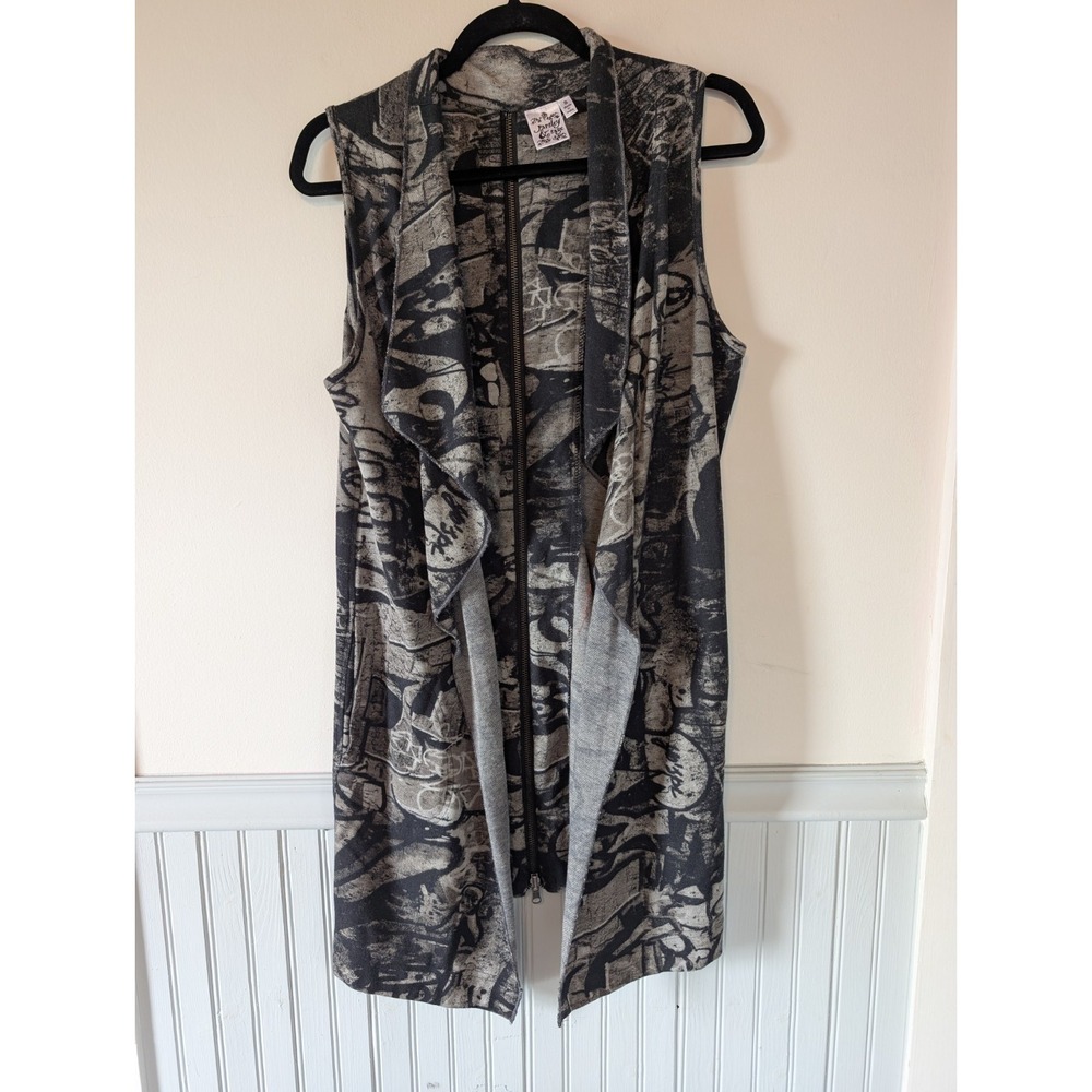 Parsley & Sage Long Vest Small Abstract Art to Wear Avant Garde Lagenlook Open